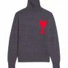 AMI PARIS Pull Unisexe Ami De Cœur Laine Gris Rouge -Boutique MAJESTIC FILATURES unnamed file 630