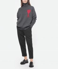 AMI PARIS Pull Unisexe Ami De Cœur Laine Gris Rouge -Boutique MAJESTIC FILATURES unnamed file 633