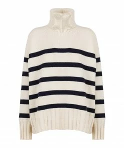 MADE IN TOMBOY Pull Ely Col Roulé Laine Rayures Écru Bleu