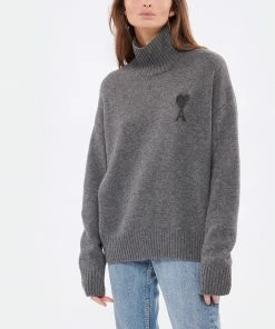 AMI PARIS Pull Col Roulé Unisexe Ami De Cœur Laine Gris Chiné -Boutique MAJESTIC FILATURES unnamed file 651
