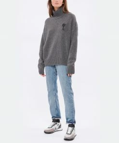 AMI PARIS Pull Col Roulé Unisexe Ami De Cœur Laine Gris Chiné -Boutique MAJESTIC FILATURES unnamed file 652