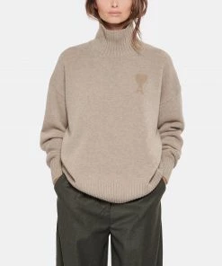 AMI PARIS Pull Col Roulé Unisexe Ami De Cœur Laine Beige -Boutique MAJESTIC FILATURES unnamed file 655
