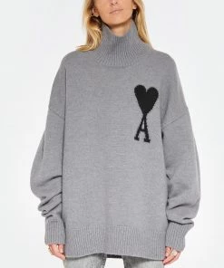 AMI PARIS Pull Unisexe Ami De Cœur Laine Gris Noir -Boutique MAJESTIC FILATURES unnamed file 660