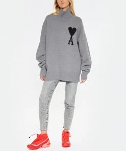 AMI PARIS Pull Unisexe Ami De Cœur Laine Gris Noir -Boutique MAJESTIC FILATURES unnamed file 661