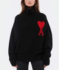 AMI PARIS Pull Unisexe Ami De Cœur Laine Noir Rouge -Boutique MAJESTIC FILATURES unnamed file 686