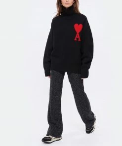 AMI PARIS Pull Unisexe Ami De Cœur Laine Noir Rouge -Boutique MAJESTIC FILATURES unnamed file 687