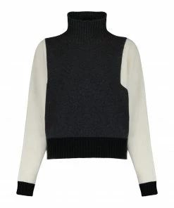 MAJESTIC FILATURES Pull Col Montant Laine Cachemire Anthracite Chiné