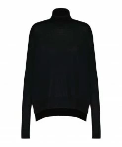 CT PLAGE Pull Col Montant Soie Cachemire Noir