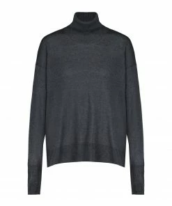 CT PLAGE Pull Col Montant Soie Cachemire Gris