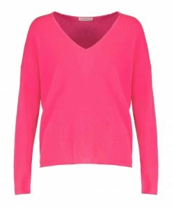 MAJESTIC FILATURES Pull Col V Cachemire Rose Fluo