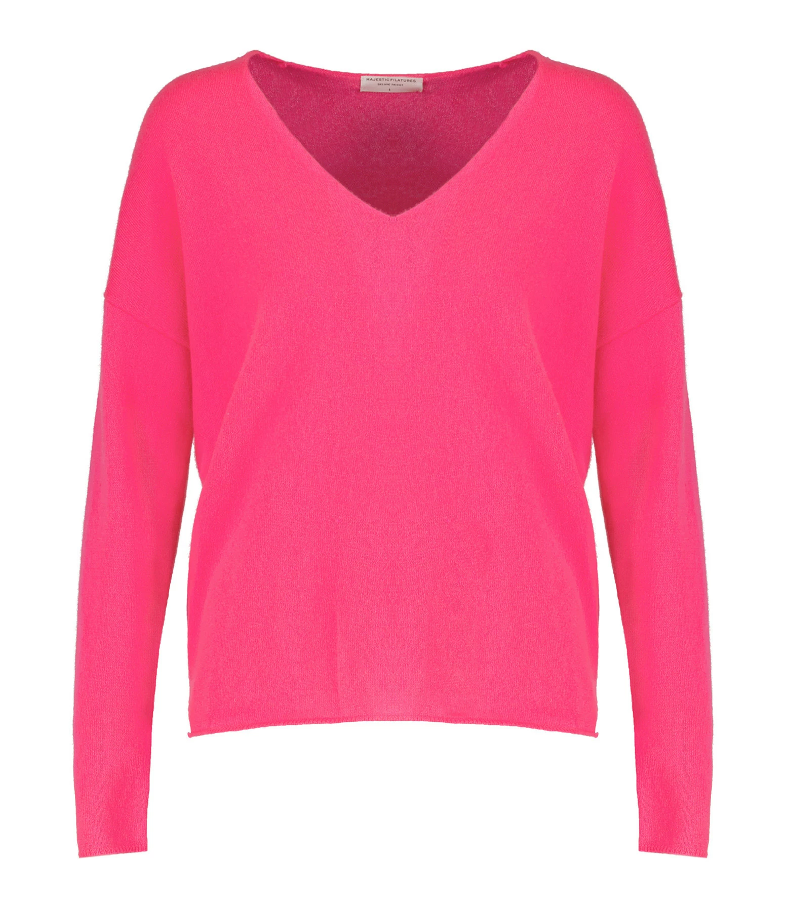 MAJESTIC FILATURES Pull Col V Cachemire Rose Fluo 3 MAJESTIC FILATURES Pull Col V Cachemire Rose Fluo